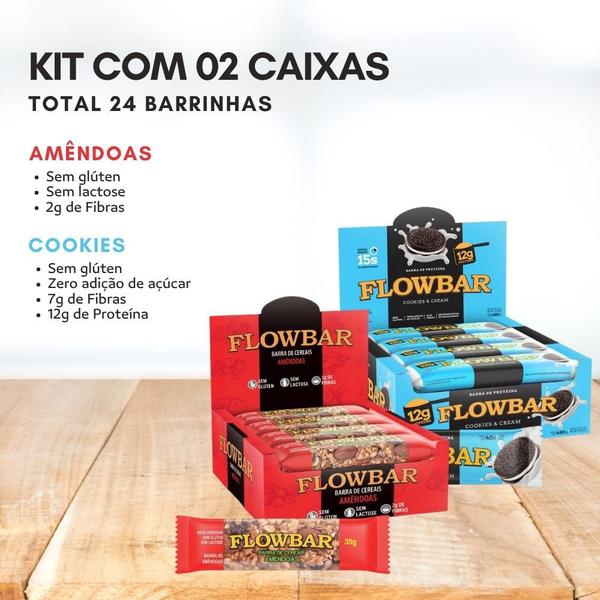 Imagem de Kit 24 Barrinhas Cereais Amêndoas/ Proteína Cookies Flowbar