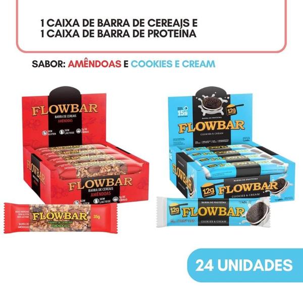 Imagem de Kit 24 Barrinhas Cereais Amêndoas/ Proteína Cookies Flowbar