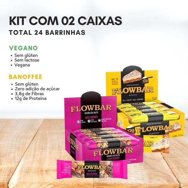 Imagem de Kit 24 Barrinhas Flowbar Nuts Goji Berry/ Proteína Banoffee