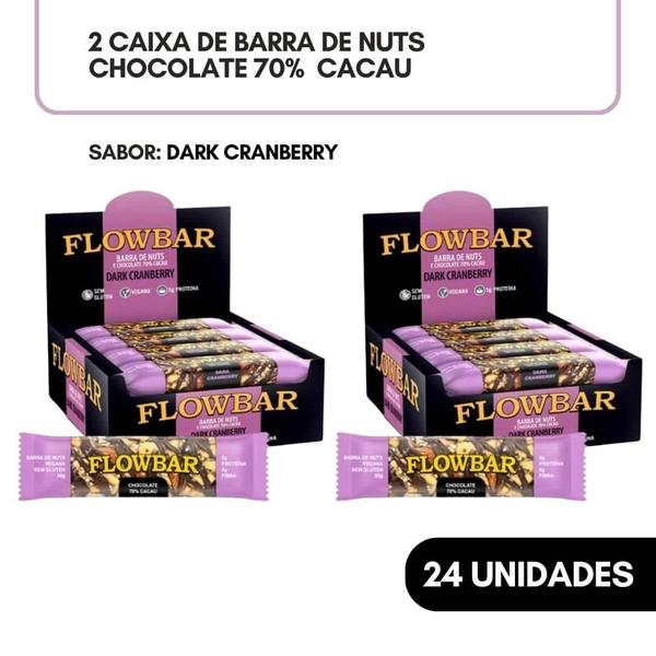 Imagem de Kit 24 Barrinhas Nuts Filetes 70% Cacau Cranberry Flowbar