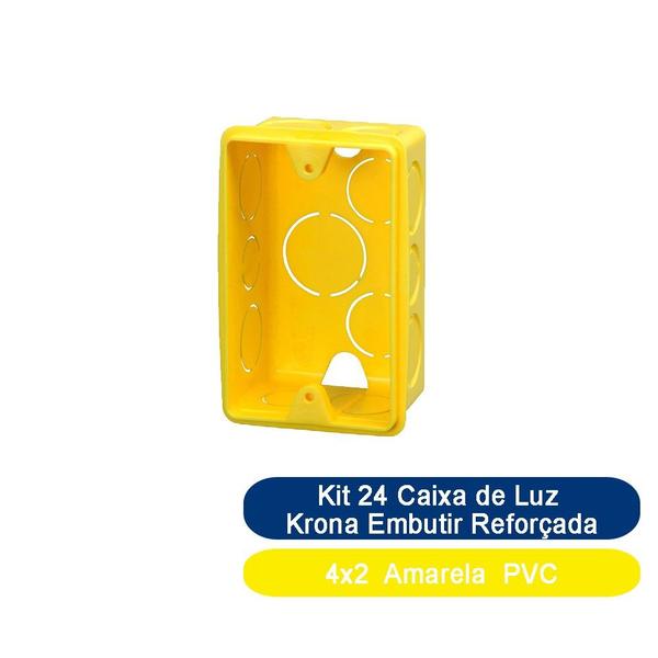 Imagem de Kit 24 Caixa de Luz Krona Embutir Reforçada 4x2 Amarela PVC