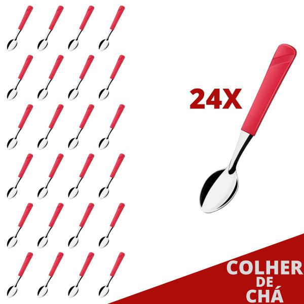 Imagem de Kit 24 Colheres de Chá Aço Inox e Plástico Vermelho Luna