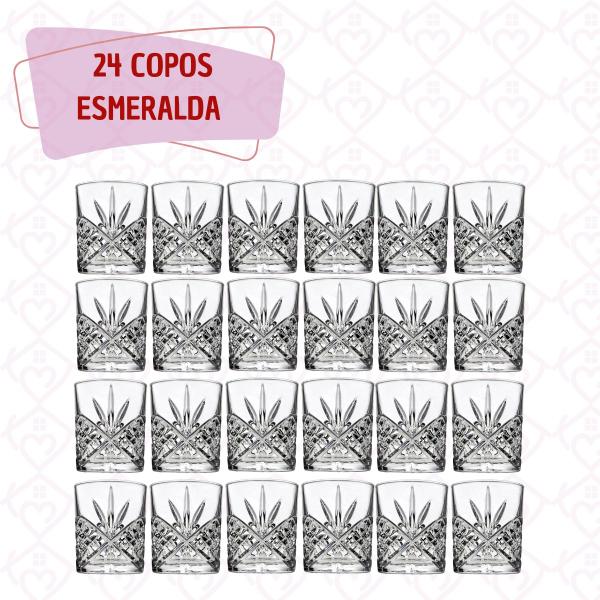 Imagem de Kit 24 Copos de Vidro para Whisky Jogo Linha Esmeralda 340ml