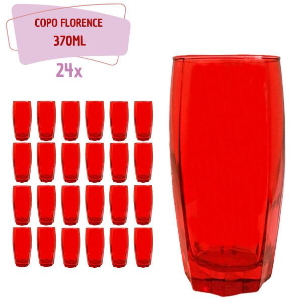 Imagem de Kit 24 Copos Florida Chique Vidro Vermelho Mesa Posta 370ml