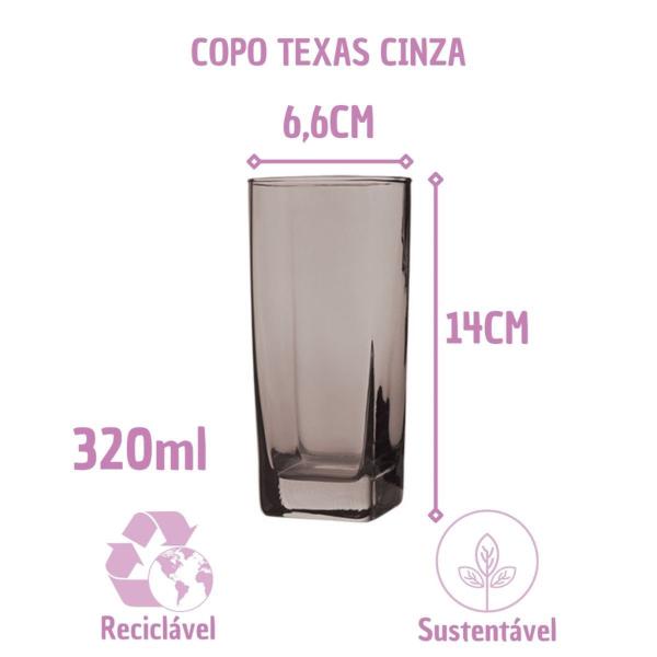 Imagem de Kit 24 Copos Vidro 320ml 12 Transparente / 12 Cinza Texas Agua