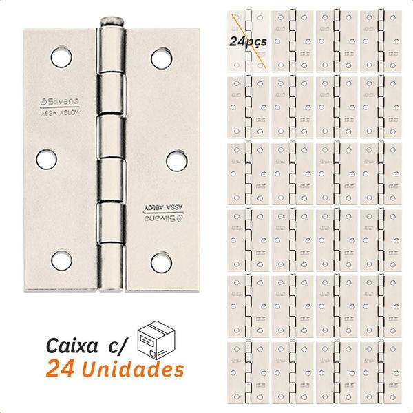 Imagem de Kit 24 Dobradiças Silvana 850 Até 20kg - 3" Niquelado