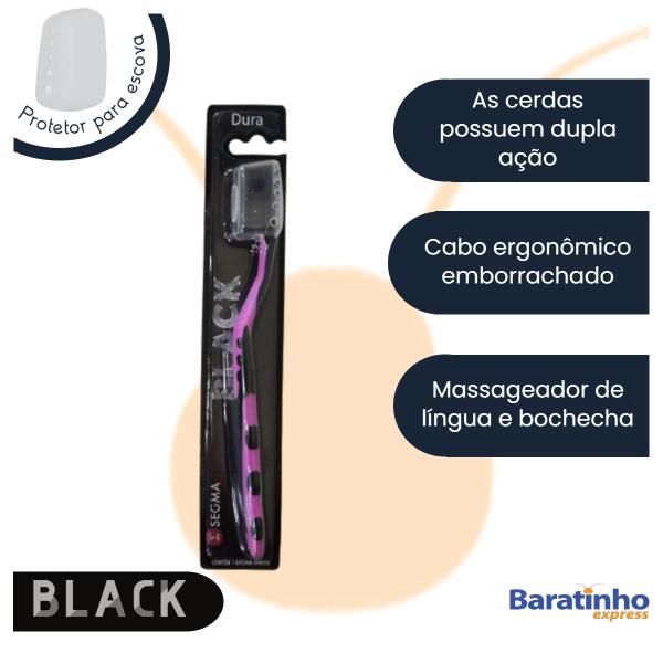 Imagem de Kit 24 Escova Dental Dupla Ação Black C/ Limpador De Língua