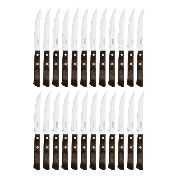 Imagem de Kit 24 Facas de Churrasco Tramontina Polywood Inox Cabo Castanho