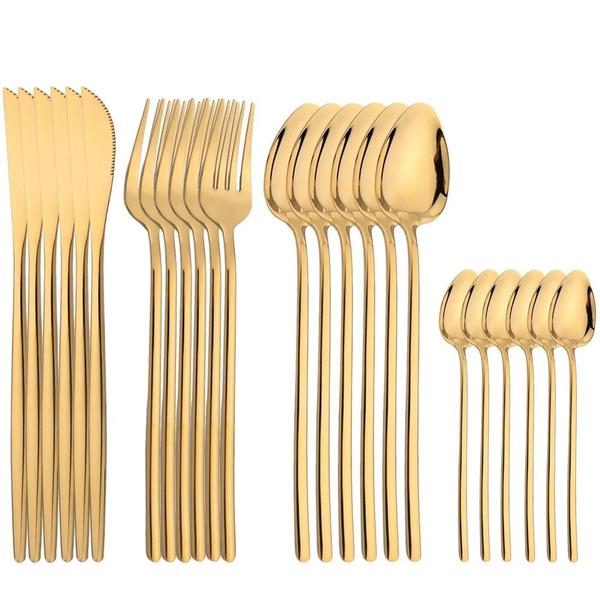 Imagem de Kit 24 pcs Jogo de talheres De Dourado Aço Inoxidável Facas Garfos e Colheres Na Cozinha Talheres kit talheres