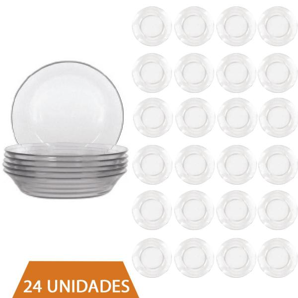 Imagem de Kit 24 Prato Redondo Fundo 19,6Cm Para Sopa Refeição Duralex