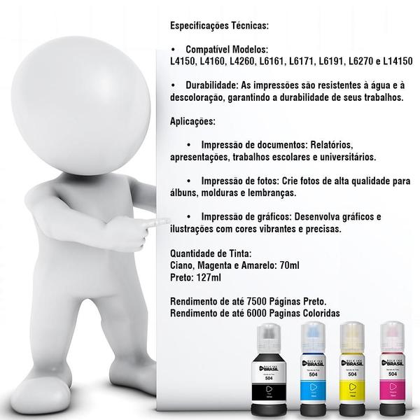 Kit 24 refil de tintas T504 Compatível para Epson Ecotank L6270 - Bulk Ink Do Brasil Imagem de Kit 24 refil de tintas T504 Compatível para Epson Ecotank L6270