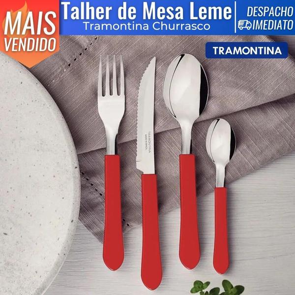 Imagem de Kit 24 Talheres de Mesa Leme Tramontina Cozinha Faca e Garfo em Aço Inox