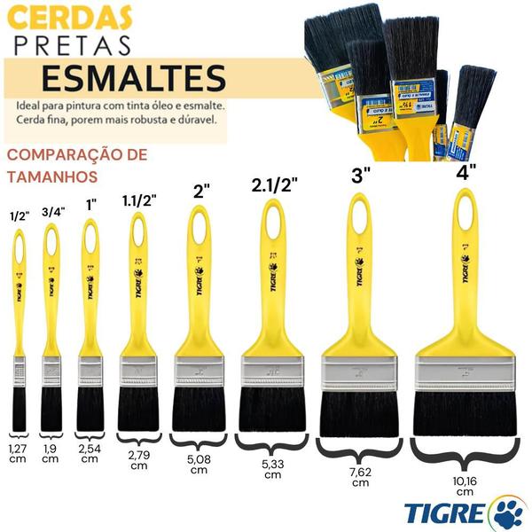 Imagem de Kit 24 Trinchas Pinceis Tigre Janela Portão Escada Esmalte Óleo Pintura Metais Pequena 5,08cm 2” 519 Polegadas Filamento Cerdas Sintéticas Preta