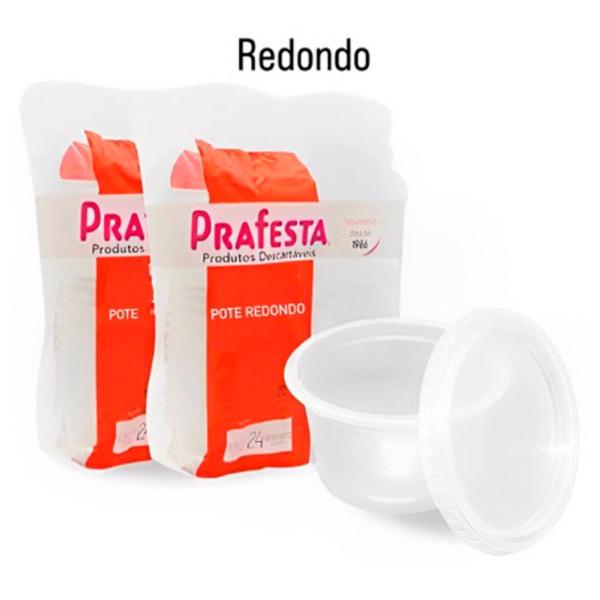 Imagem de Kit 24 Unid Pote Plastico Redondo Descartavel PRAFESTA 145/250/350/500/750/1000ml micro-ondas/freezer marmita fit