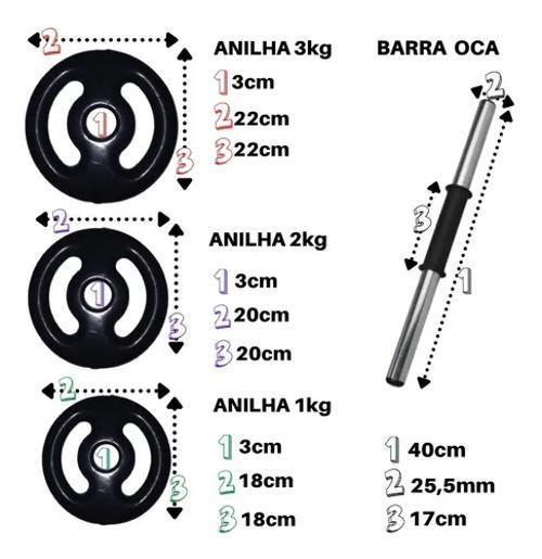 Imagem de Kit 24Kg Anilha/ Halteres Emborrachado Premium + Barra Oca