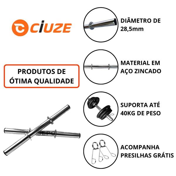 Imagem de Kit 24kg Anilhas De Ferro Com Barras 40cm (4x 4kg) (4x 2kg)