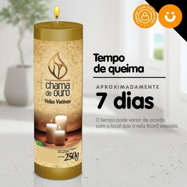 Kit 24x Vela De 7 Dias Atacado 250g Velas Na Cor Dourada - Chama de Ouro Imagem de Kit 24x Vela De 7 Dias Atacado 250g Velas Na Cor Dourada