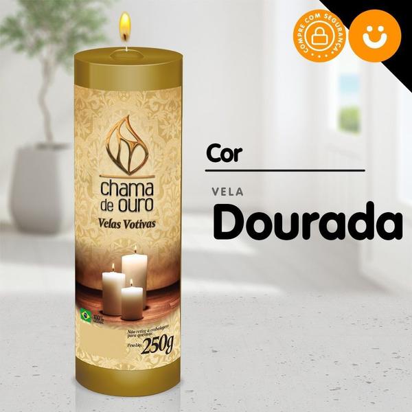 Kit 24x Vela De 7 Dias Atacado 250g Velas Na Cor Dourada - Chama de Ouro Imagem de Kit 24x Vela De 7 Dias Atacado 250g Velas Na Cor Dourada