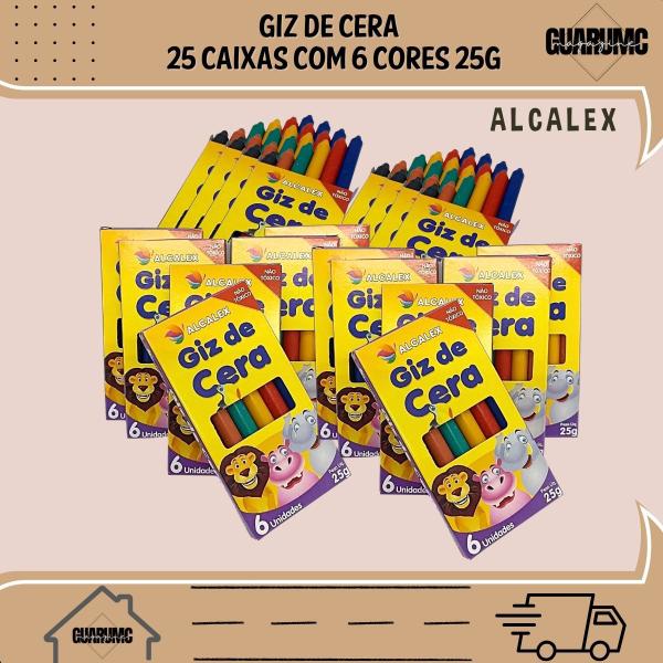 Imagem de KIT 25 Cxs Giz De Cera 06 cores Escolar, pintar e desenhar Atacado