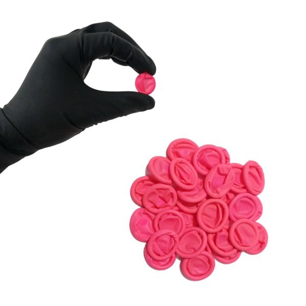 Imagem de Kit 25 Dedeira Látex Manicure Cozinha Multiuso Rosa Luva de Dedo Descartável