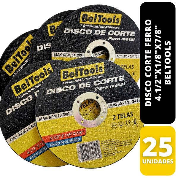 Imagem de Kit 25 Disco Corte Ferro 4.1/2"x1/8"x7/8" BelTools