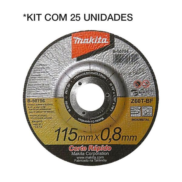 Imagem de Kit  25 Disco P/ Inox  4.1/2 X 0,8mmx 7/8 Centro Deprimido B-50756 Makita