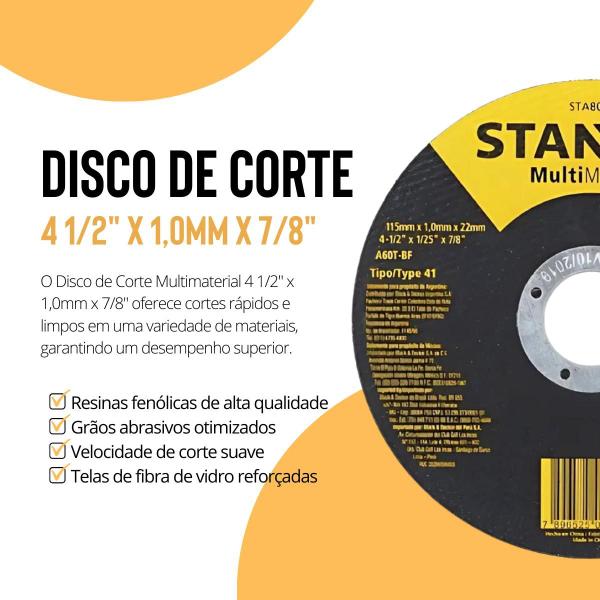 Imagem de Kit 25 Discos De Corte 4 1/2 X 1,0MM X 7/8" Polegadas Stanley P/ Concreto Aço Inox Ferro PVC