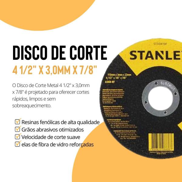 Imagem de Kit 25 Discos De Corte Metal Multiuso Stanley 4 1/2 X 3mm X 7/8" Polegadas Para Aço Inox Inoxidável Ferro Alumínio