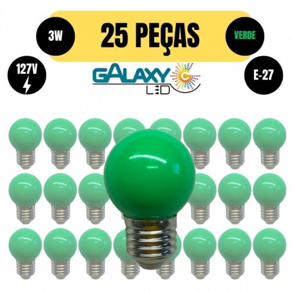 Imagem de Kit 25 lampada bolinha led g45 3w e27 127v verde galaxy