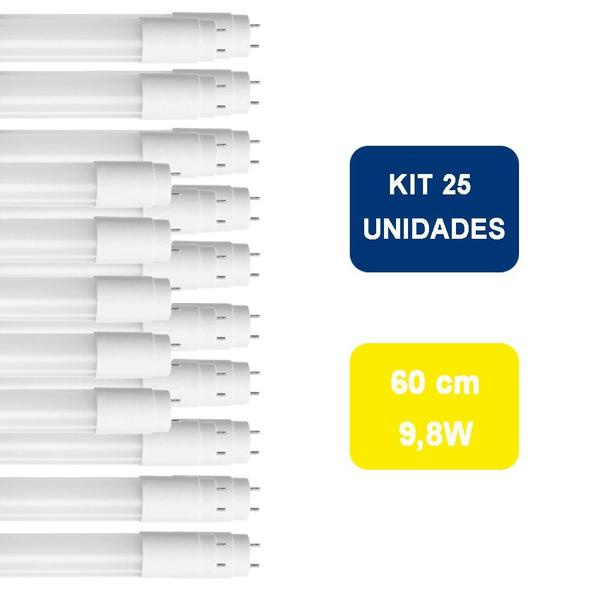 Imagem de Kit 25 Lâmpadas Tubular Led Brilia T8 9,8W 6500K 60cm Bivolt