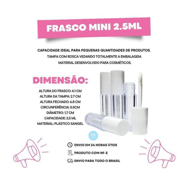 Imagem de Kit 25 Mini Frasco Para Gloss Labial Batom Liquido Nacional