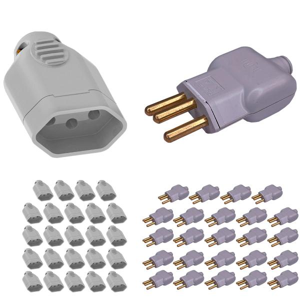 Imagem de Kit 25 Plug Pino Macho 20a 2P+T com 25 Tomada Fêmea 20a 2P+T