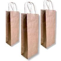 Imagem de Kit 25 Sacolas Kraft para Garrafas 14x39x9 - Resistentes para 1 ou 2 Garrafas de Vinho ou Bebidas