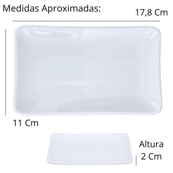 Imagem de Kit 25 Travessas Pratos Retangulares Branco para Petiscos e Sushi 17,8 Cm para Restaurante Melamina Premium  Bestfer 