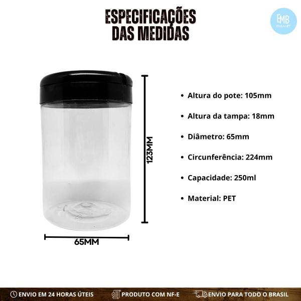 Imagem de Kit 25 Unidades de Potes Para Sal e Temperos Transparente 250g