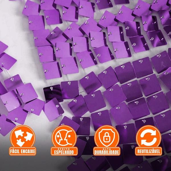 Kit 25 Unidades Painel Decorativo Lantejoula Shimmer Wall Roxo - Open Star Imagem de Kit 25 Unidades Painel Decorativo Lantejoula Shimmer Wall Roxo