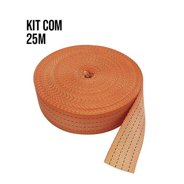 Imagem de Kit 25m Cinta Poliester 50mm Laranja Carga 4t Fitacabo