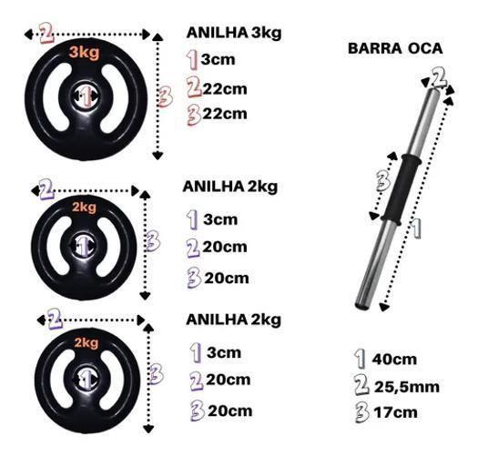 Imagem de Kit 28Kg Anilha/ Halteres Emborrachado Premium + Barra Oca