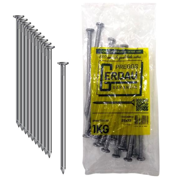 Imagem de Kit 2kg Prego 25x72 Gerdau Com Cabeça Polido, Construção