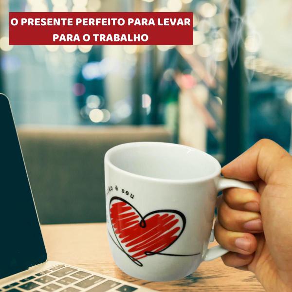 Imagem de Kit 2Un Caneca Branca Porcelana 300ml Café Meu Coração É Seu Presente Dia dos Namorados Casal