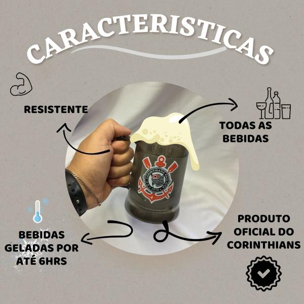 Imagem de Kit 2Un Caneca Copo Preto Gel 300ml Isolante Térmico Chopp Cerveja Time Clube Corinthians Oficial