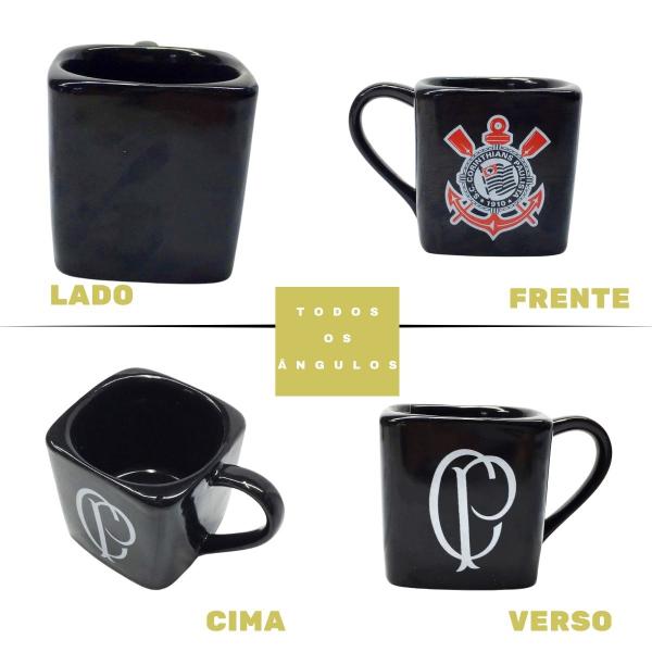 Imagem de Kit 2Un Caneca Porcelana Xícara Quadrada 220ml Café Preto Corinthians Oficial