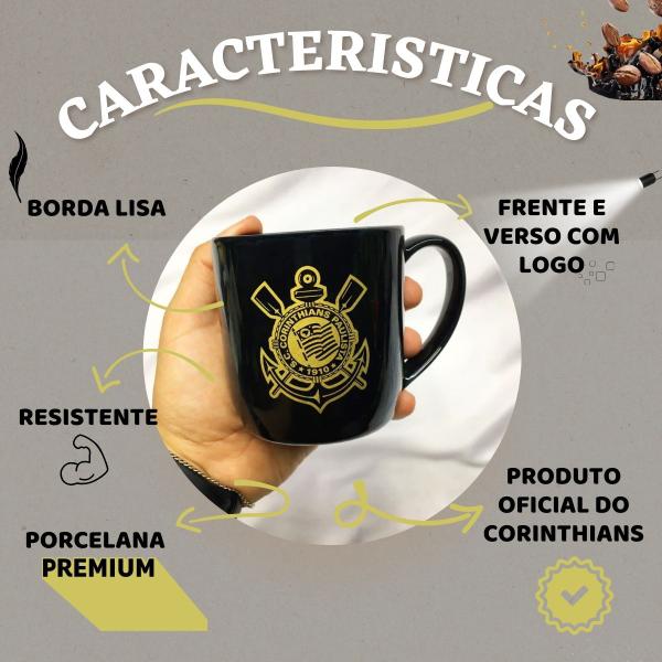 Imagem de Kit 2Un Caneca Preta Xícara Porcelana 300ml Café Time Corinthians Serie Ouro Dourado Oficial