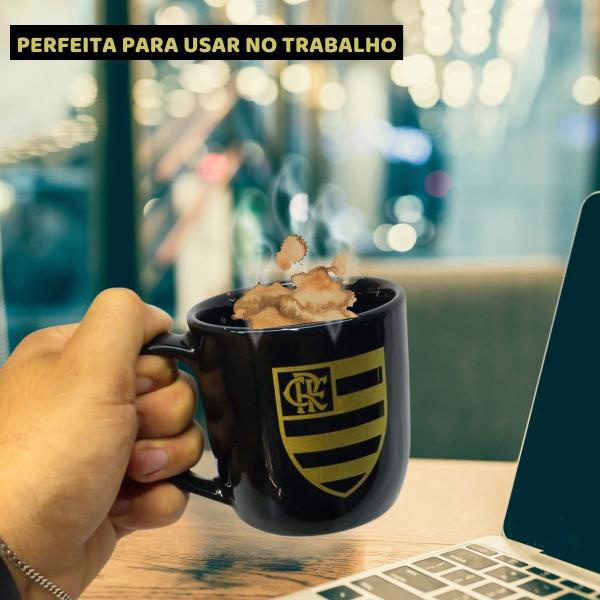 Imagem de Kit 2Un Caneca Preta Xícara Porcelana 300ml Café Time Flamengo Serie Ouro Dourado Oficial