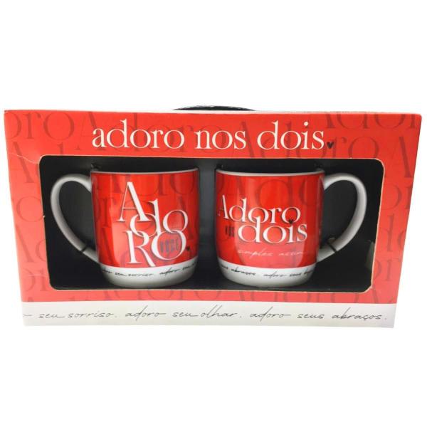 Imagem de Kit 2Un Caneca Vermelha Porcelana 300Ml Café Adoro Nós Dois