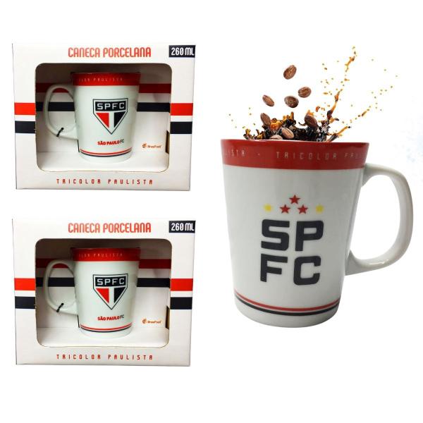 Imagem de Kit 2Un Caneca Xicara Branca Porcelana Premium 300ml Café São Paulo Sigla SPFC Oficial