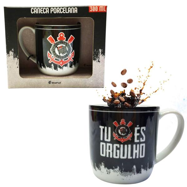 Imagem de Kit 2Un Caneca Xicara Porcelana Preto Premium 300ml CaféTu És Orgulho Time Corinthians Oficial