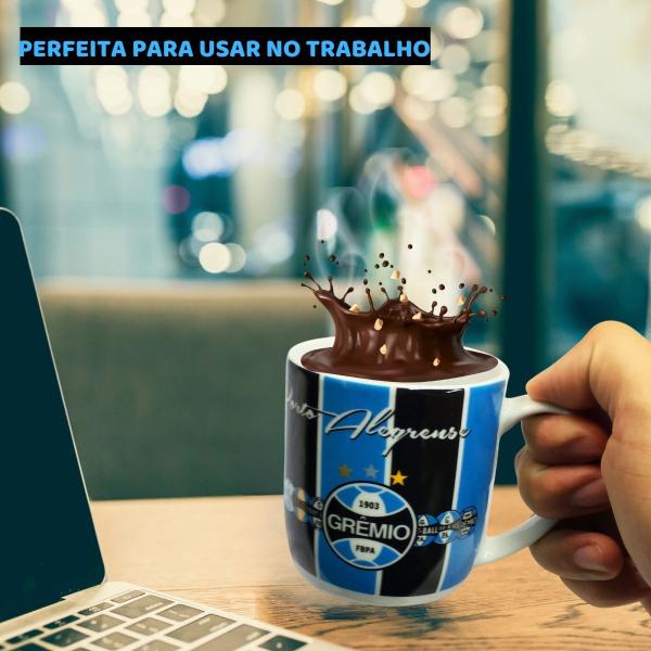 Imagem de Kit 2Un Caneca Xícara Porcelana Reforçada 300ml Azul Café Chá Escudo Emblemas Grêmio Oficial