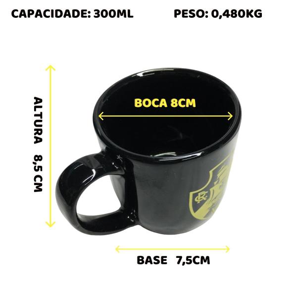 Imagem de Kit 2Un Canecas Xicara Porcelana 300ml Café Vasco Preto Branco Oficial Série Ouro