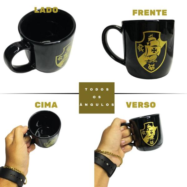 Imagem de Kit 2Un Canecas Xicara Porcelana 300ml Café Vasco Preto Branco Oficial Série Ouro